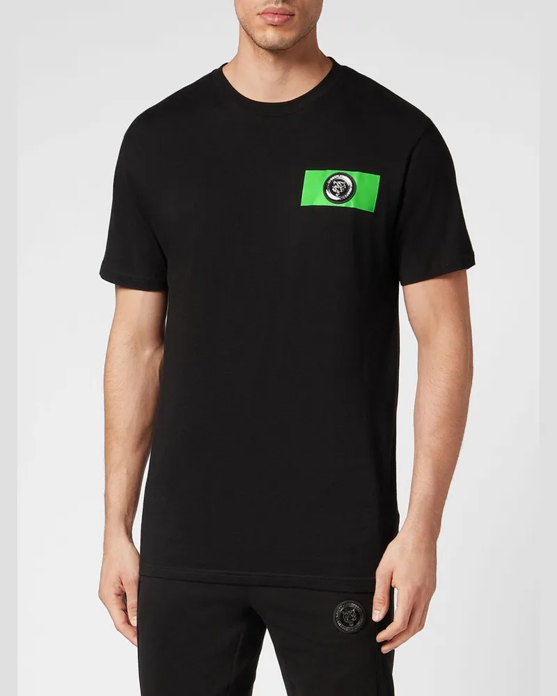 Philipp Plein Kurzärmeliges Baumwoll-T-Shirt mit Kontrastlogo Schwarz