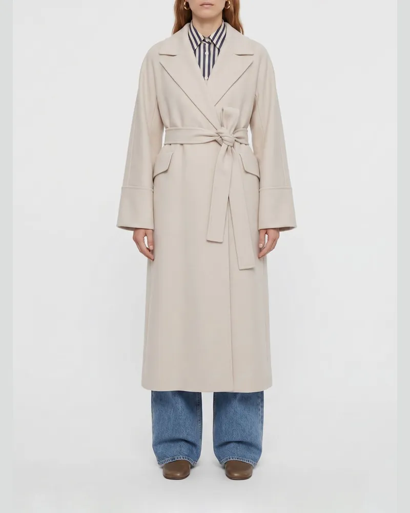 Max Mara Langer Robenmantel aus reiner Schurwolle mit passendem Gürtel Beige