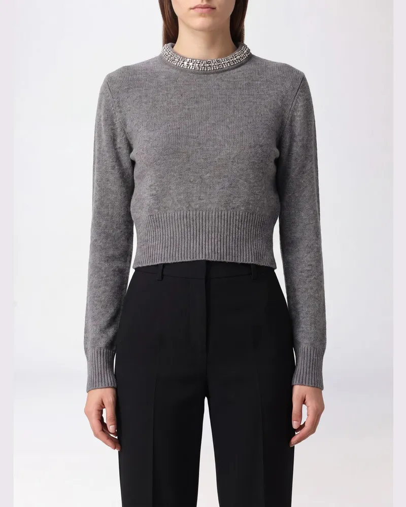 Pinko Barlino Slim Fit Pullover aus Wollmischung mit Stickerei und Strass Grau