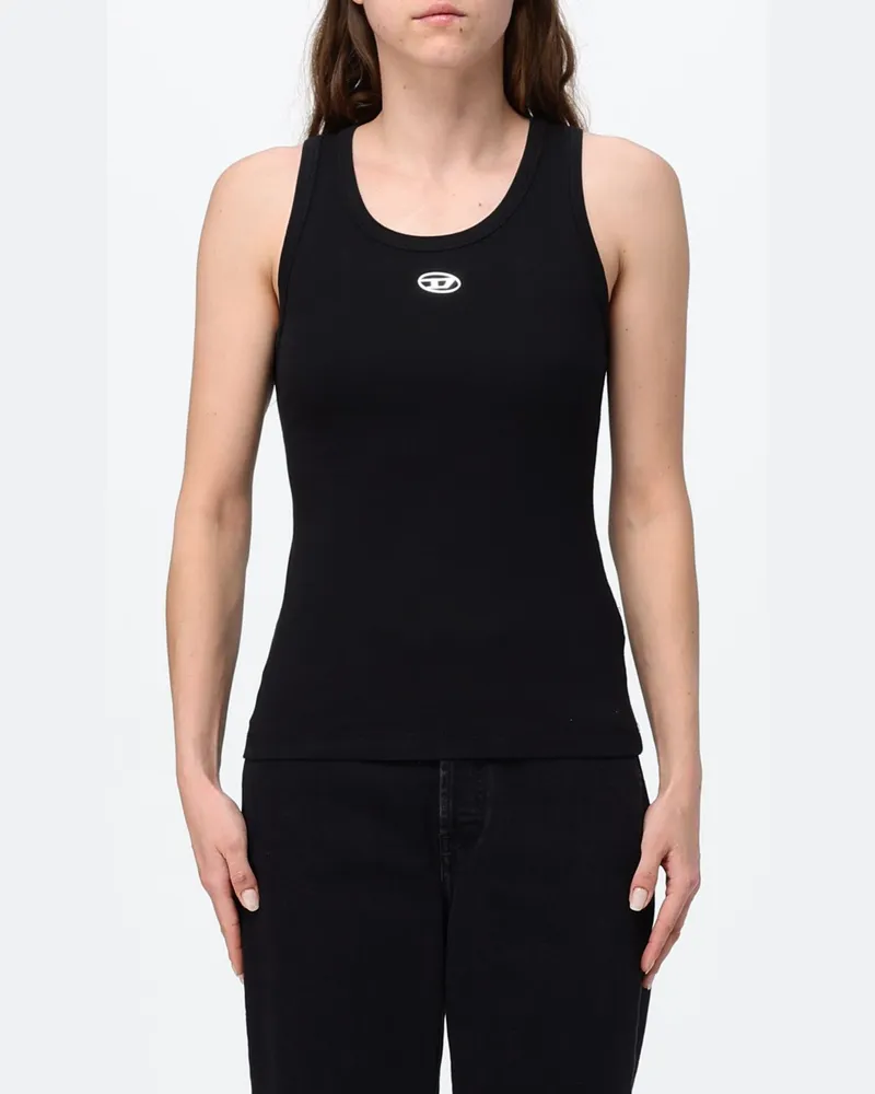 Diesel Slim Fit Tanktop aus Stretch-Baumwolle mit gesticktem Oval D-Logo Schwarz