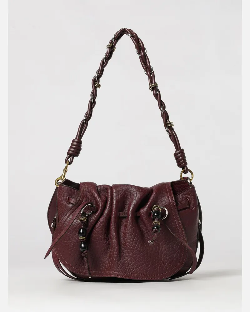 Isabel Marant Bolton Schultertasche aus Lammleder mit geflochtenem Riemen Burgunderrot