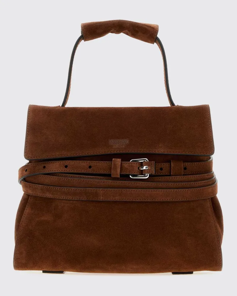 Moschino Tie Me Handtasche aus Veloursleder mit Schultergurt Kaffee