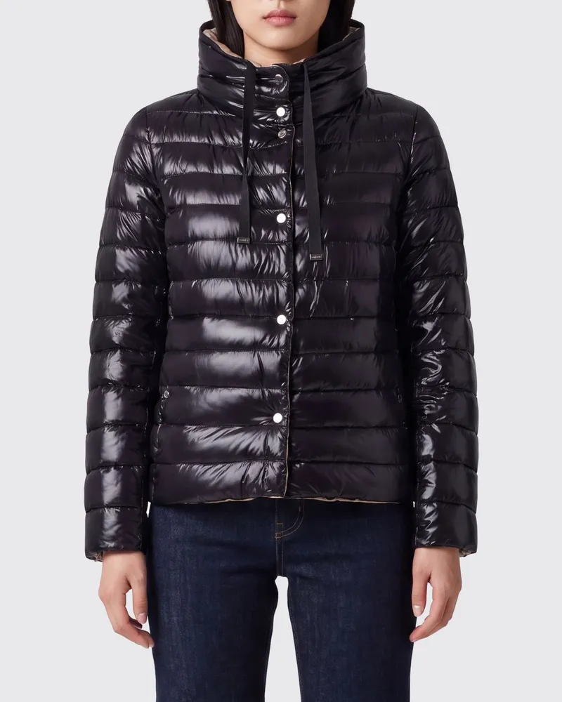 Herno Kurze, wendbare, gesteppte Daunenjacke aus ultraleichtem Nylon Schwarz