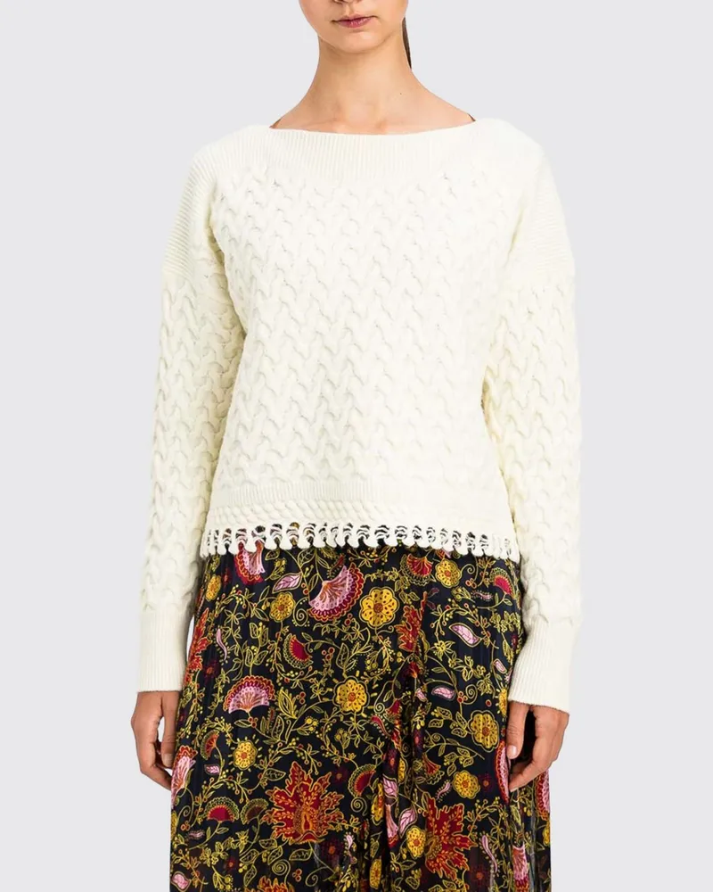 Twin-Set Langärmeliger Pullover mit Rundhalsausschnitt von aus bequemer Wollmischung Weiß