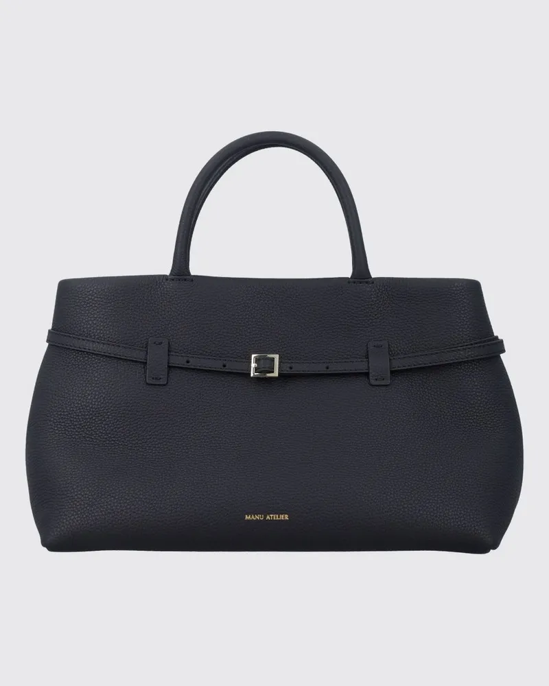Manu Atelier Le Cambon 35 Handtasche aus genarbtem Kalbsleder Schwarz