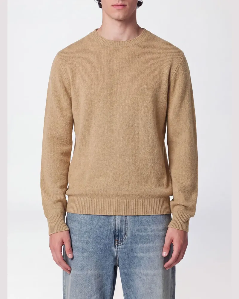 Roberto Collina Pullover aus reiner Wolle mit Rundhalsausschnitt und Rippbündchen Camel