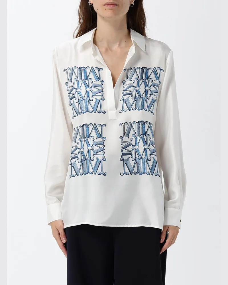Max Mara Seidenhemd mit Monogramm-Print und klassischem Kragen Weiß