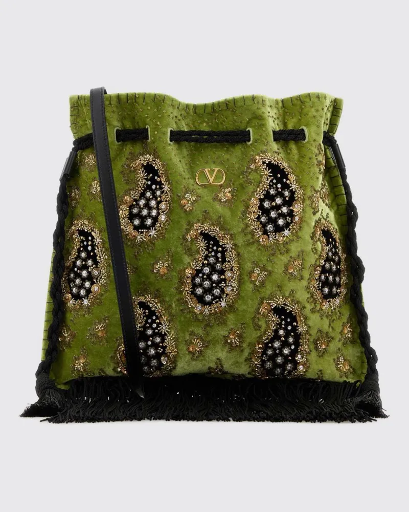 Valentino Garavani Bucket-Bag mit VLogo Signature, Paisley-Stickerei und Kristallen Grün