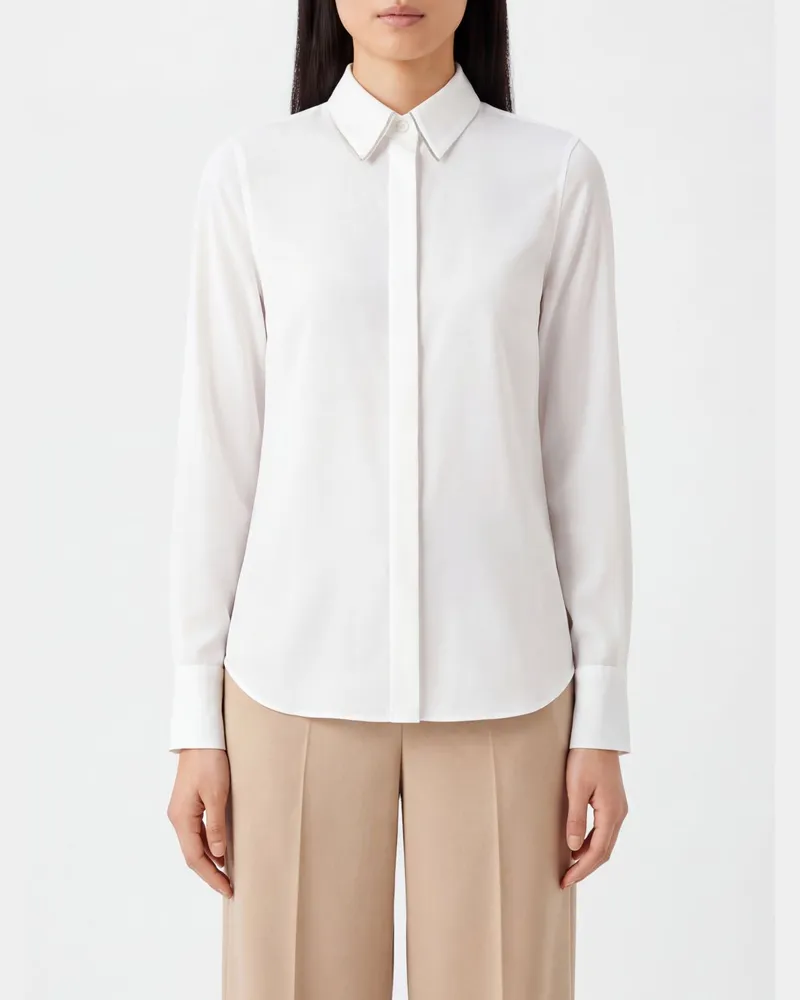 Brunello Cucinelli Baumwollbluse mit Schluppe und Monili-Detail Weiß