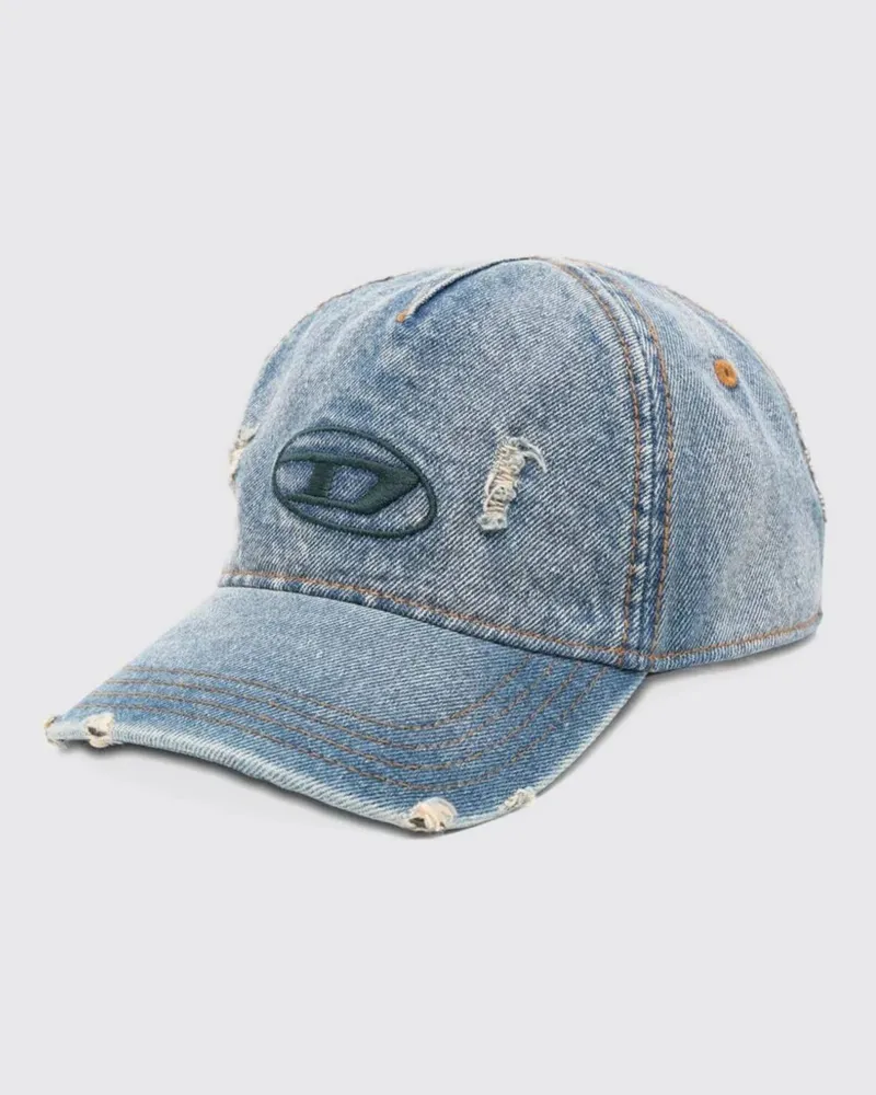 Diesel Baseballkappe aus Distressed-Denim von mit gesticktem Oval-D-Logo Blau