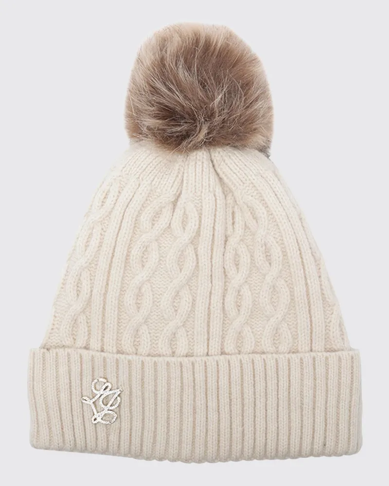 Liu Jo Wollmisch-Beanie mit Bommel und Monogramm-Umschlag Butter