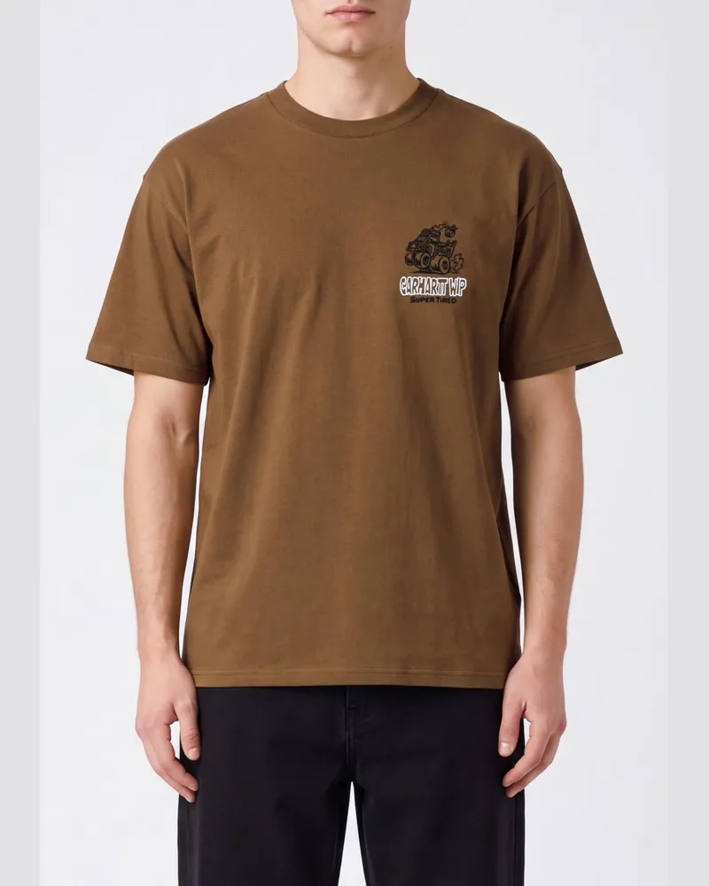 Carhartt WIP T-Shirt mit Rundhalsausschnitt aus Bio-Baumwolle und Kontrast-Logo Braun