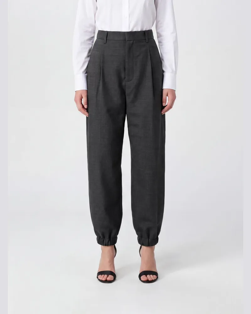 Moschino Weite, hoch taillierte Bundfaltenhose aus Schurwolle Grau