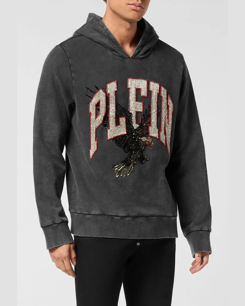 Philipp Plein Baumwoll-Kapuzensweatshirt mit grafischem Logoprint Schwarz