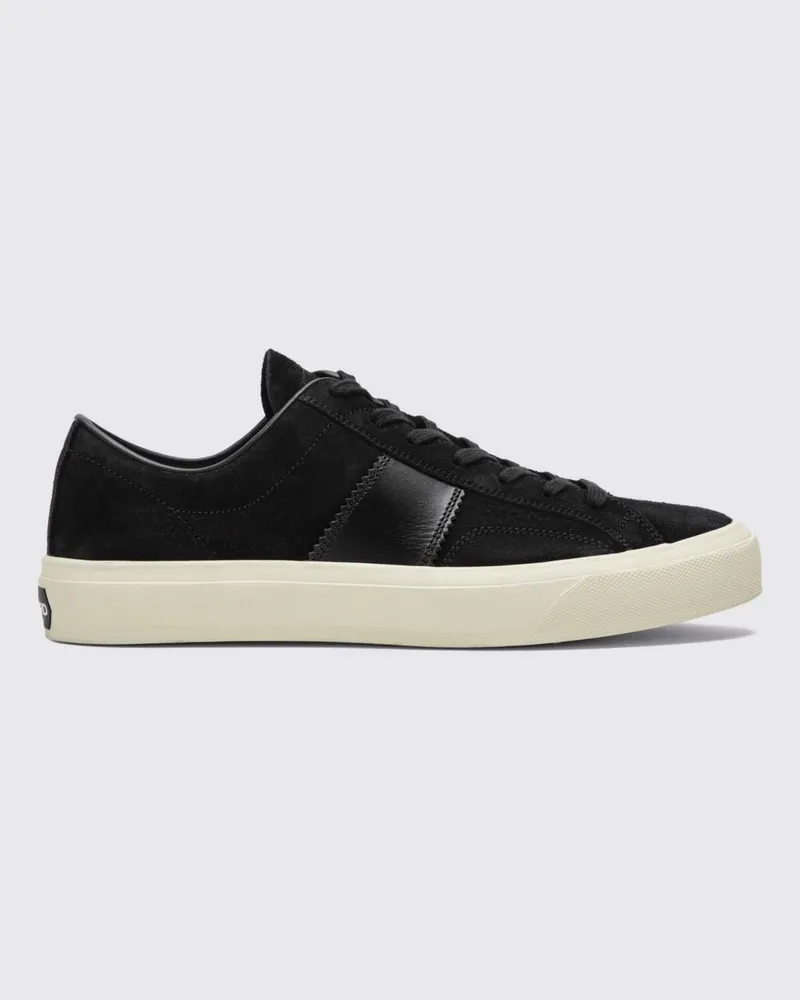 Tom Ford Low-Top-Sneaker aus Kalbsveloursleder mit Logo an der Ferse Schwarz