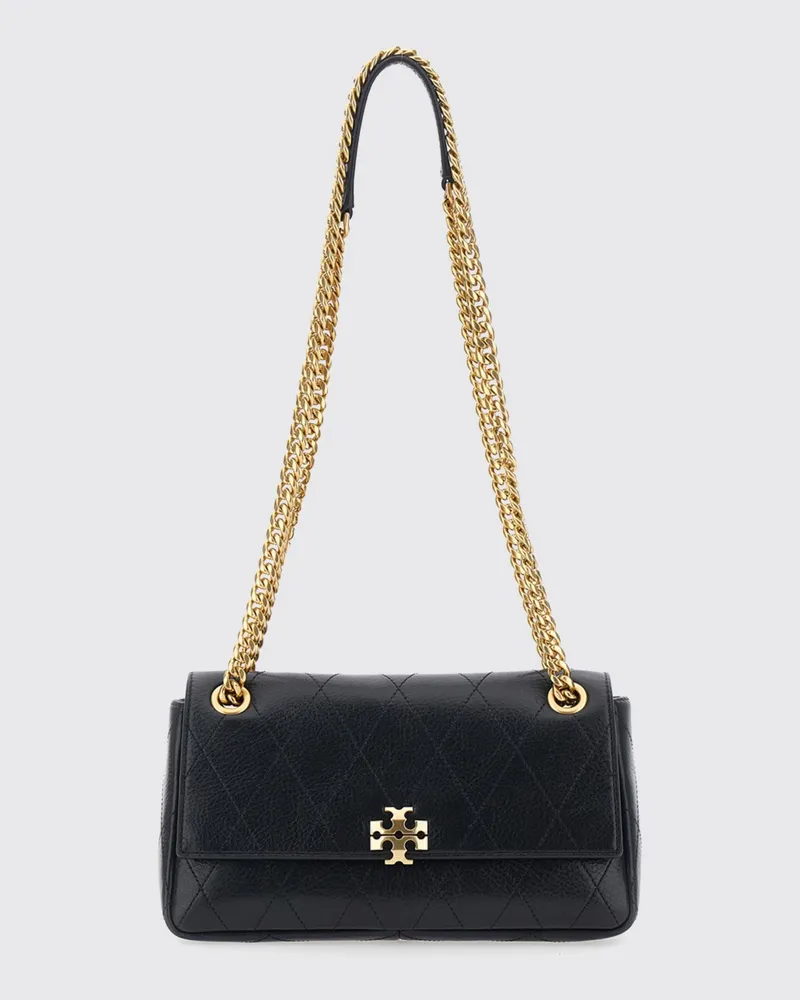 Tory Burch Charlie Mini-Umhängetasche aus gestepptem Leder mit Double T-Logo Schwarz
