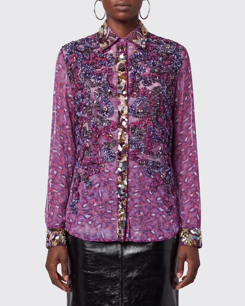 Dries van Noten Viskosehemd mit Rüschen und Paillettenstickerei Pink