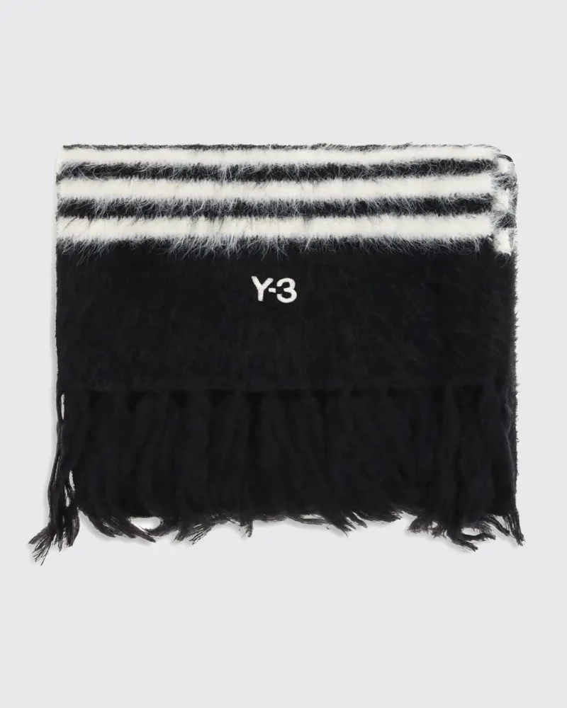 Y-3 Gestreifter Schal aus recyceltem Stoff mit Logo und Fransen Schwarz