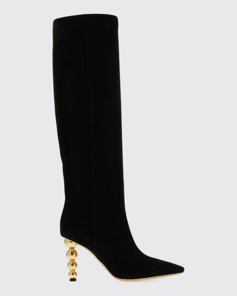 Ferragamo Kniehohe Wildlederstiefel mit skulpturalem hohem Absatz Schwarz