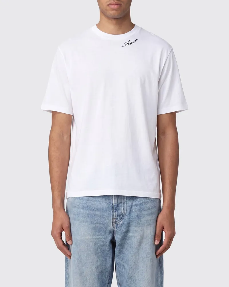Amiri Rundhals-T-Shirt mit überschnittenen Schultern aus Baumwoll-Modal-Mischung Weiß