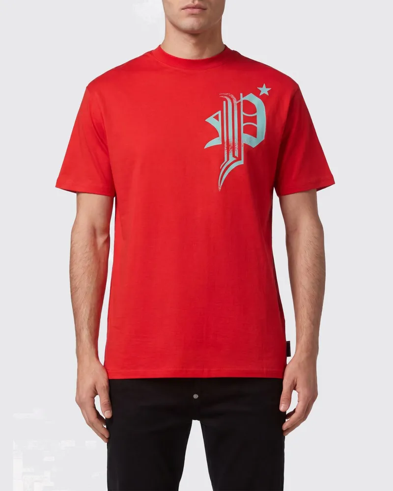Philipp Plein Baumwoll-T-Shirt mit Grafik-Print und Logo hinten Rot