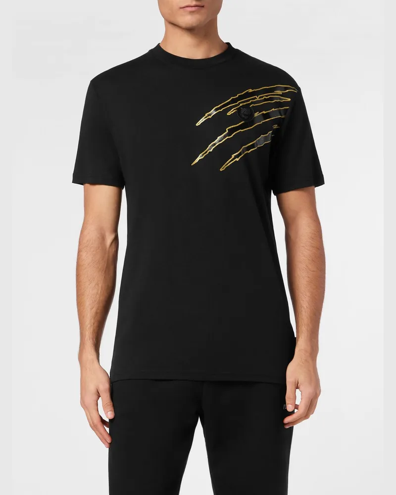 Philipp Plein Slim Fit T-Shirt aus Baumwolle mit Grafikdruck und überschnittenen Schultern Schwarz