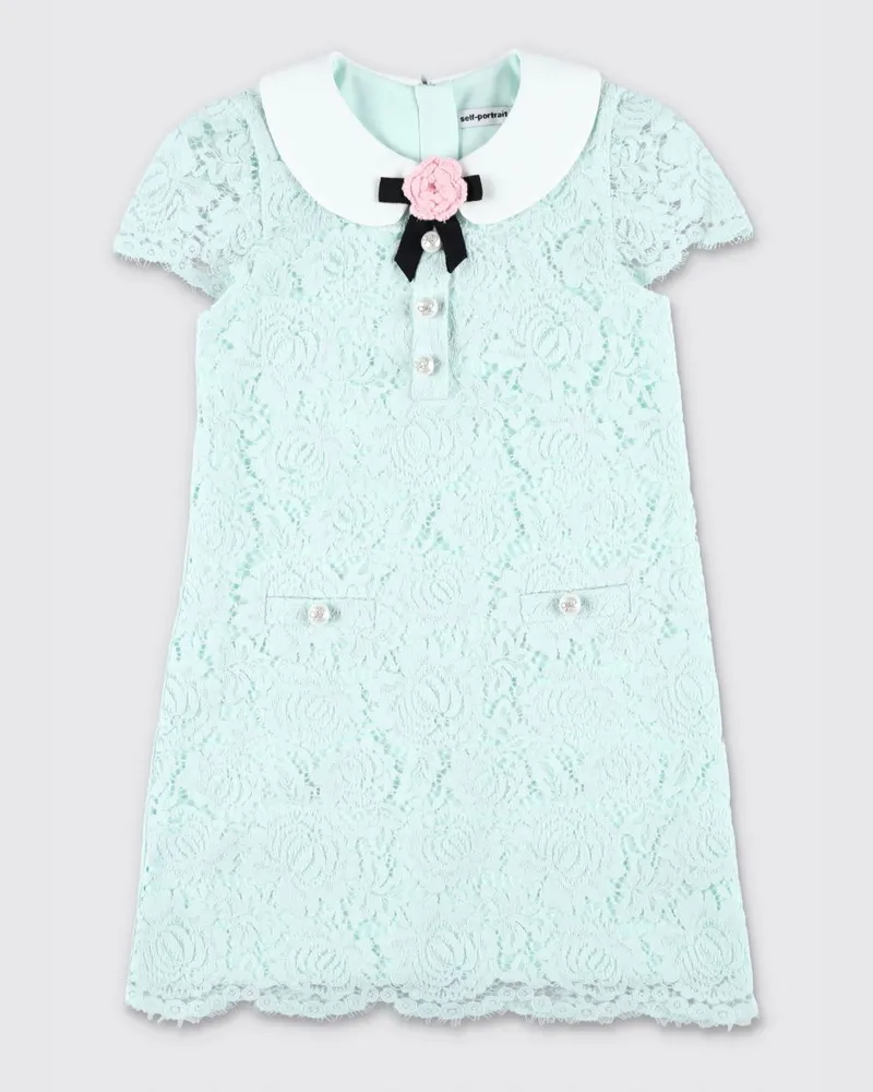 Self-Portrait Kurzes Spitzenkleid für Mädchen mit Peter-Pan-Kragen und Schleife Grün