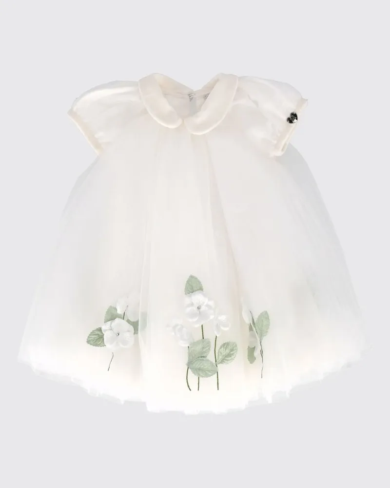 Monnalisa Besticktes Tüll-Festkleid für Mädchen mit Peter-Pan-Kragen Weiß