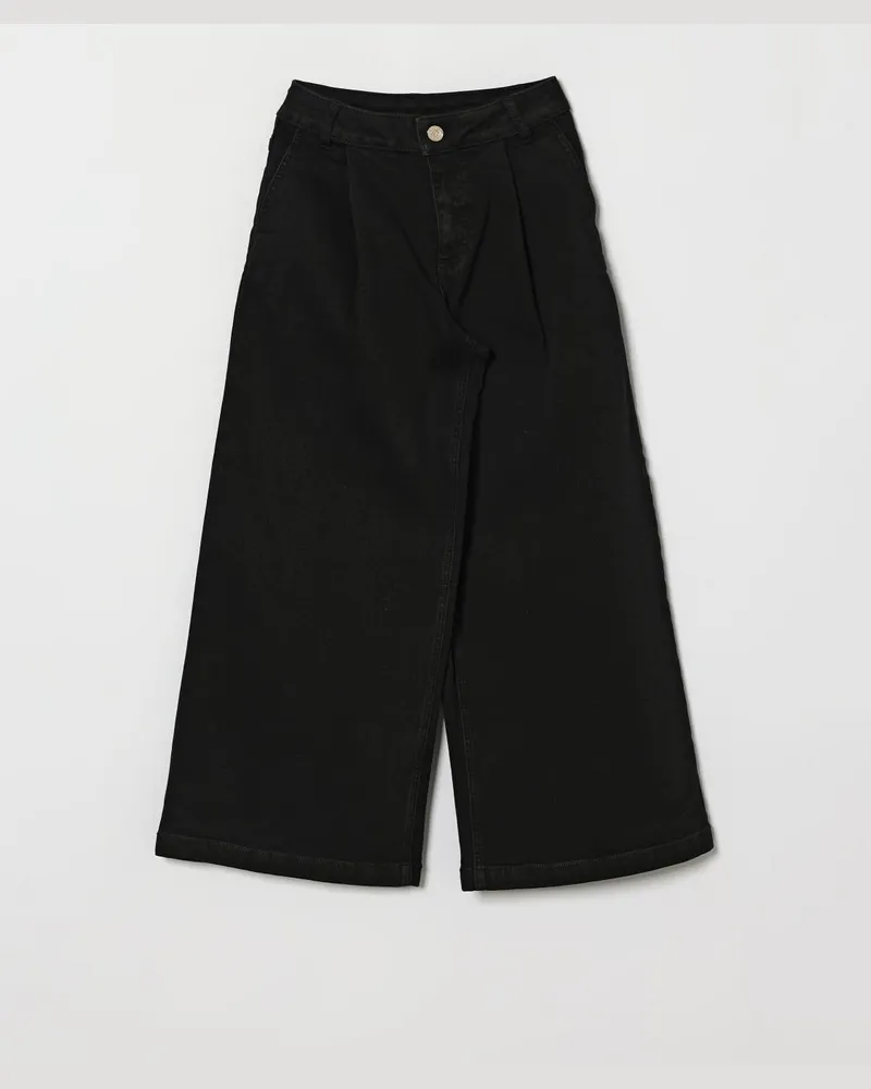 Twin-Set Wide-Leg Jeans für Mädchen aus Baumwolldenim mit kontrastierendem Logo hinten Schwarz