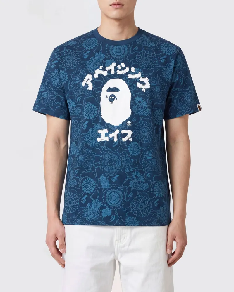 BAPE Slim Fit T-Shirt aus Baumwolle mit Grafikprint und Kontrastlogo Indigo