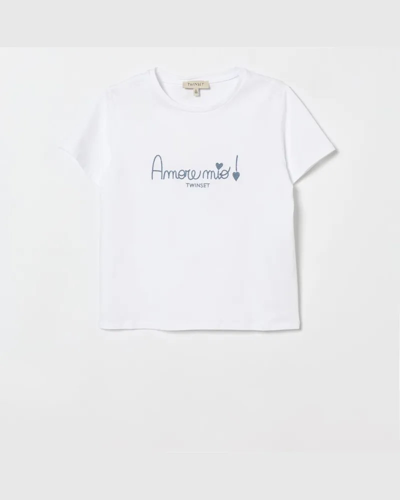Twin-Set Baumwoll-T-Shirt mit Amore Mio Stickerei Weiß