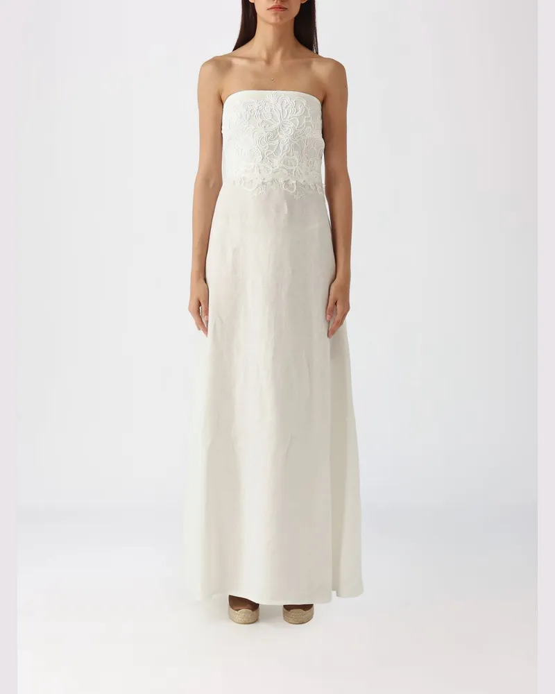 Ermanno Scervino Schulterfreies besticktes langes Leinen-Abendkleid von Weiß