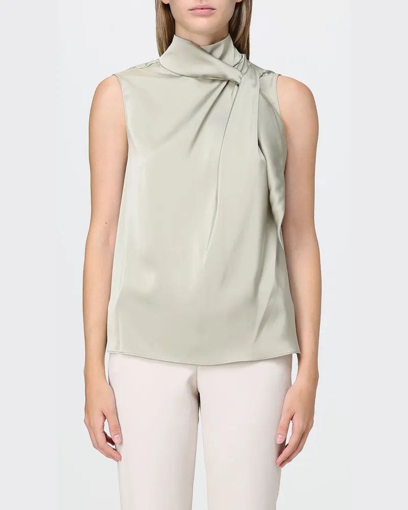 Hanita Ärmellose Satinbluse mit drapiertem Schluppenkragen Sage
