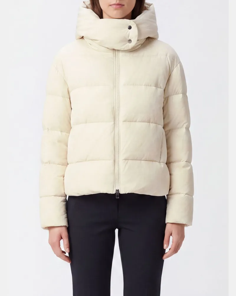 Pinko Giza kurze, gesteppte Nylon-Daunenjacke mit Stehkragen und Love Birds-Logo Beige