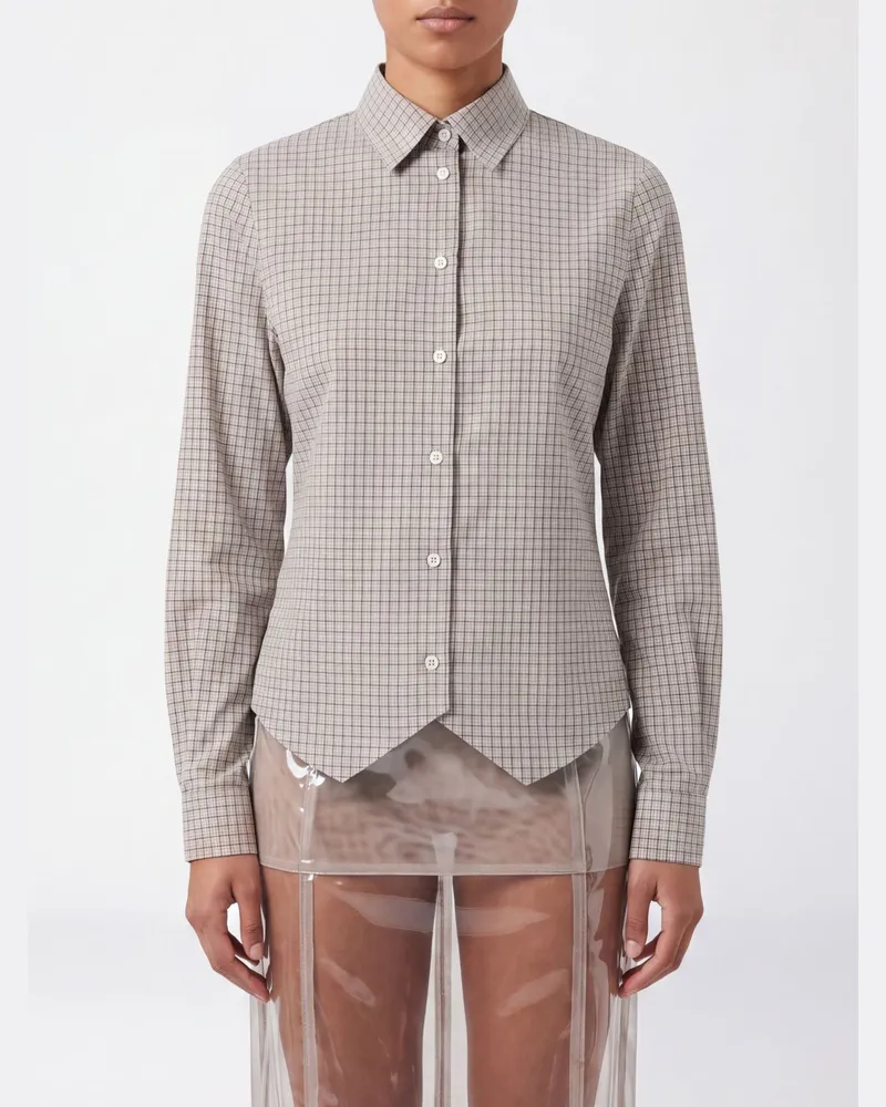 Maison Margiela Gekariertes Baumwollhemd mit französischem Kragen und langen Ärmeln Beige