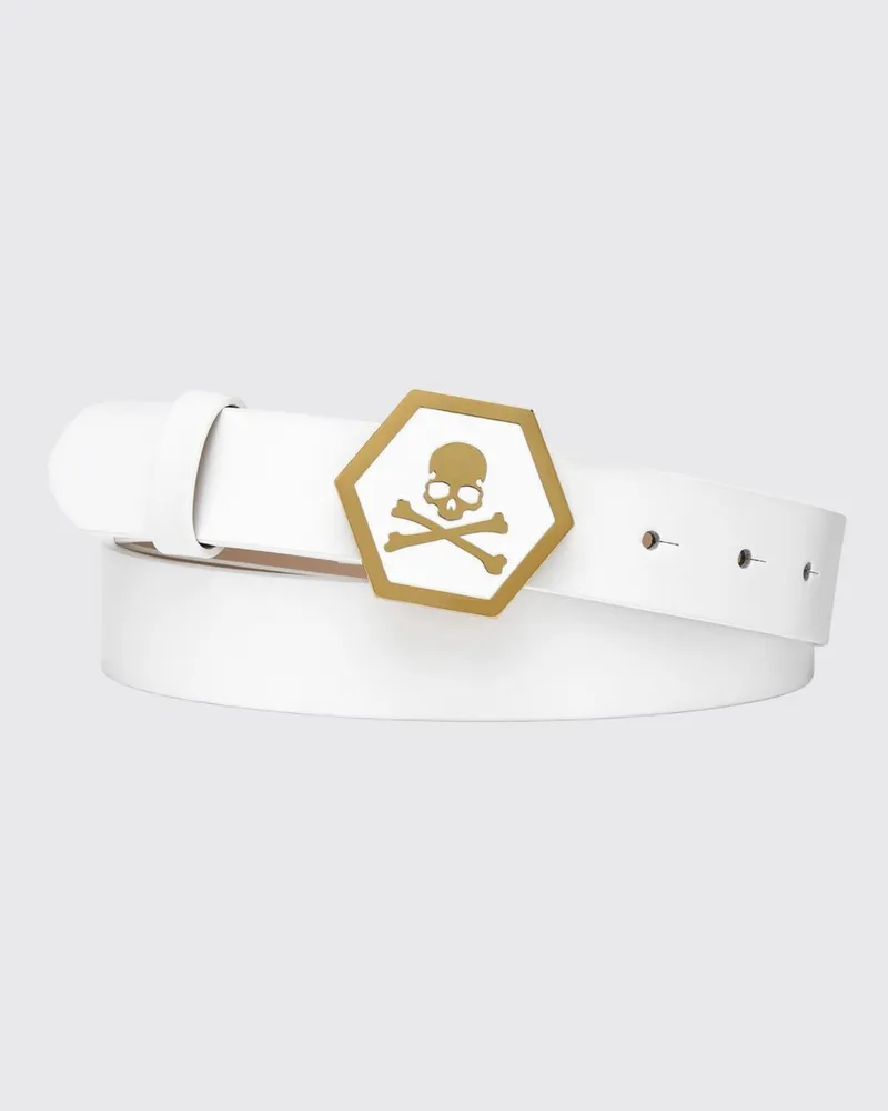 Philipp Plein Gürtel aus Glattleder mit Metallschnalle und Skull-Print Weiß