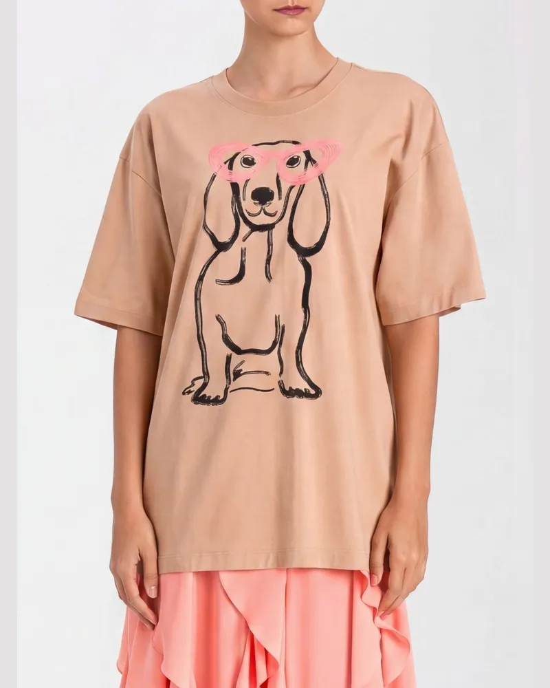 Twin-Set Baumwoll-T-Shirt mit Hunde-Print Taubengrau