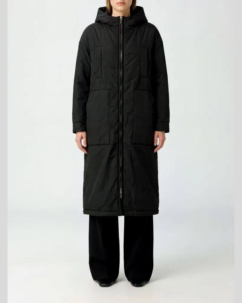 Max Mara Langer, locker geschnittener Parka aus technischem Polyester mit Kapuze Kaki