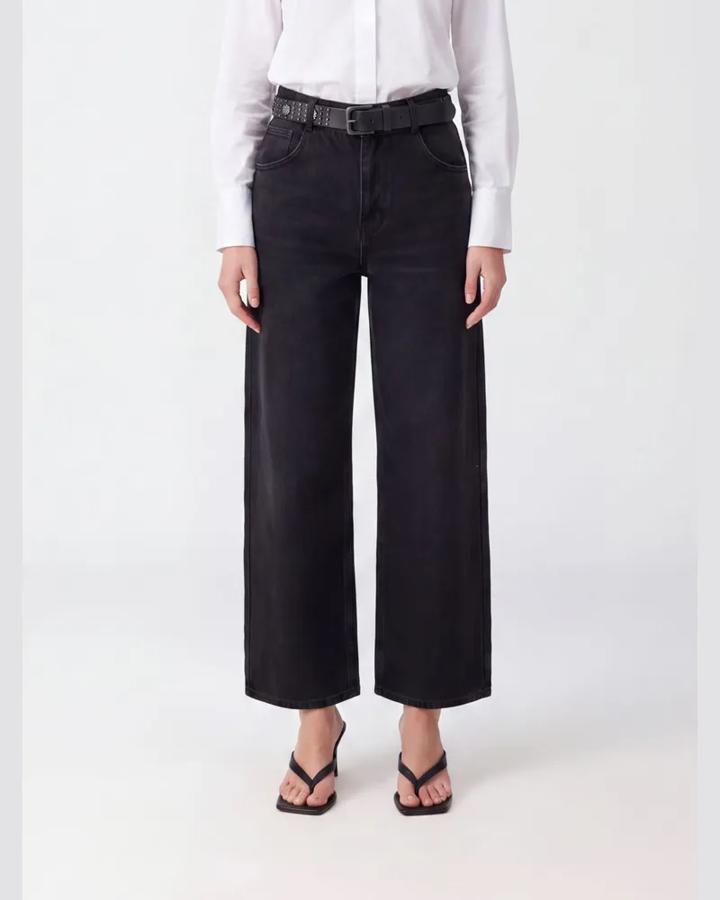 Liu Jo High-Waist Wide-Leg Jeans aus Baumwolldenim mit verstellbarem Gürtel Schwarz