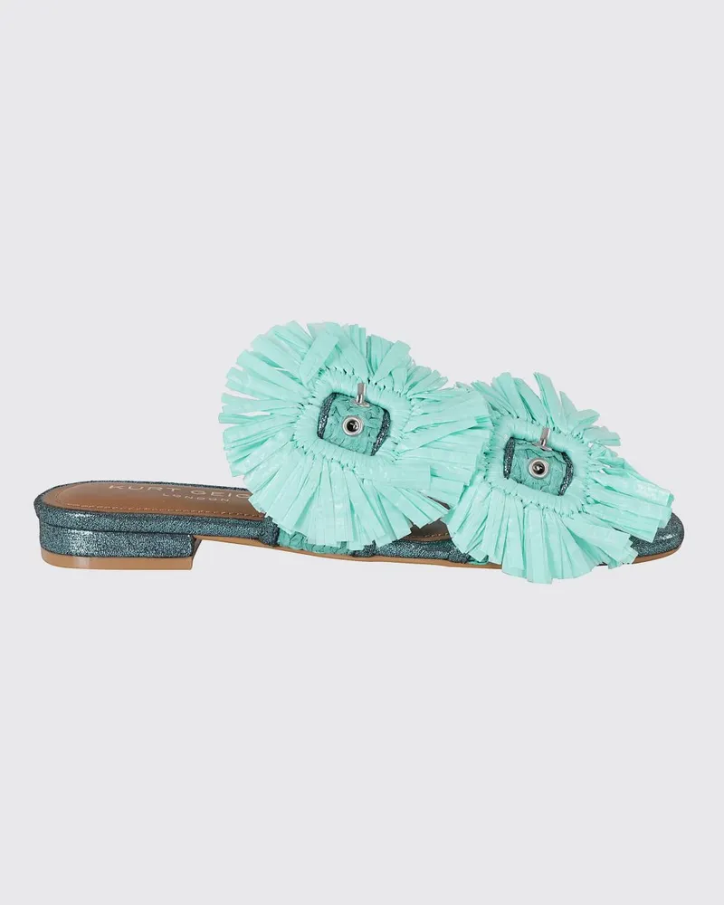 Kurt Geiger Sandalen mit niedrigem Absatz von aus besticktem Raffia mit doppeltem Riemen Grün