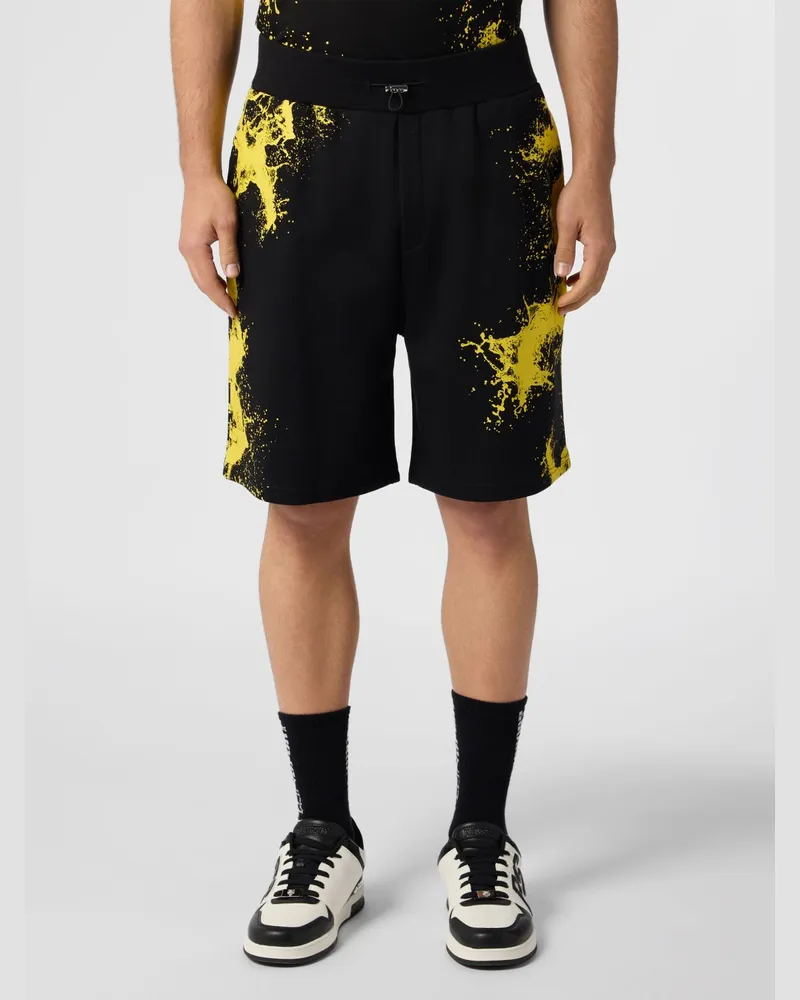 Philipp Plein Jogging-Shorts mit abstraktem Druck aus Jersey mit hoher Taille Schwarz