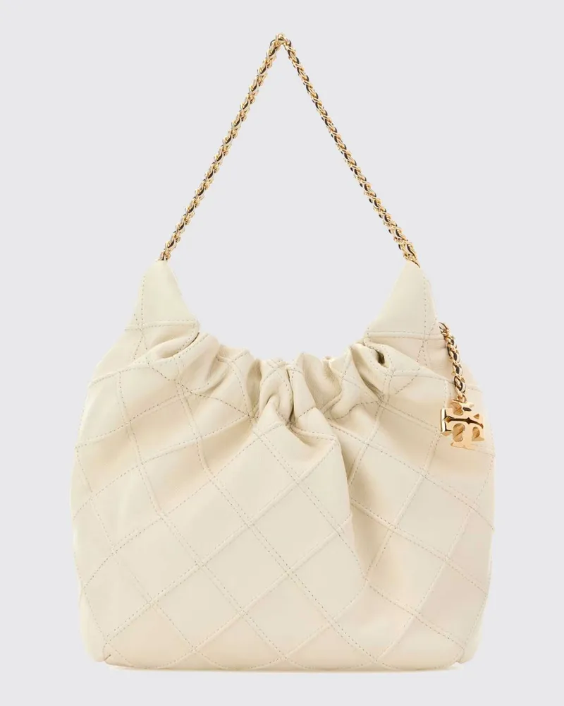 Tory Burch Fleming Mini-Schultertasche aus Leder mit Kettengriff Beige