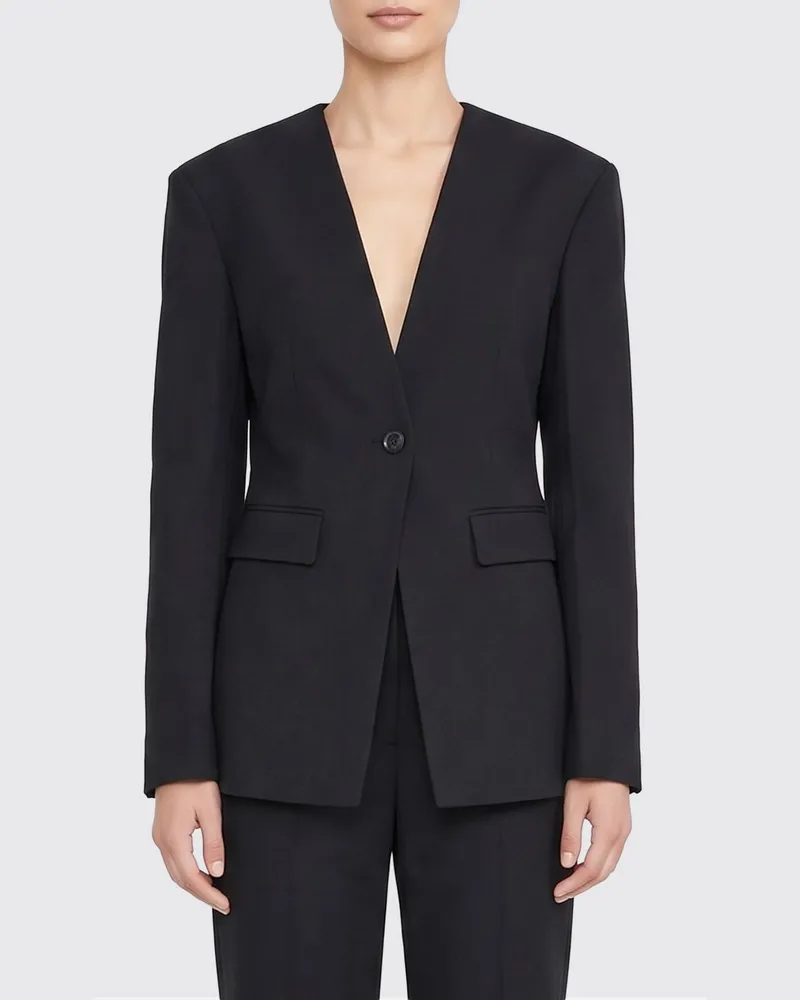 Nanushka Kurzer einreihiger Seidenmisch-Blazer von Schwarz