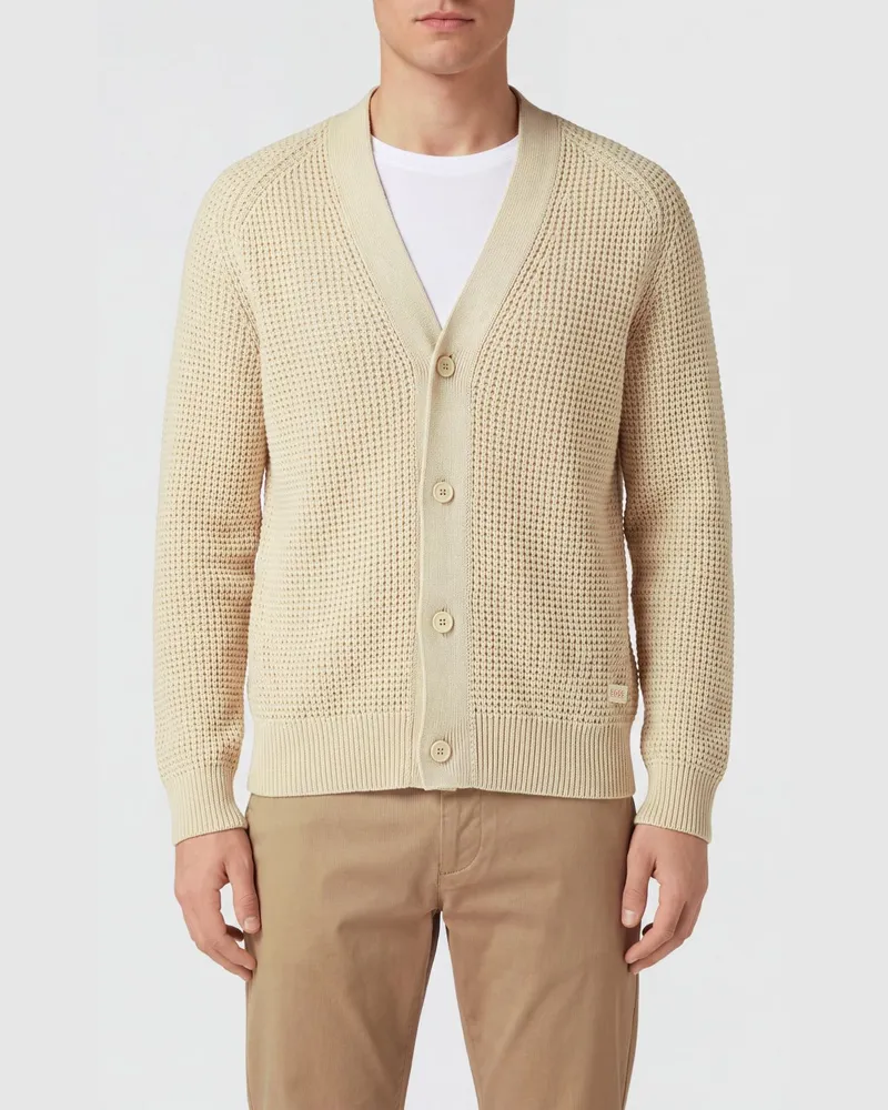HUGO BOSS Cardigan aus Baumwollmischung mit V-Ausschnitt und Knopfverschluss Beige