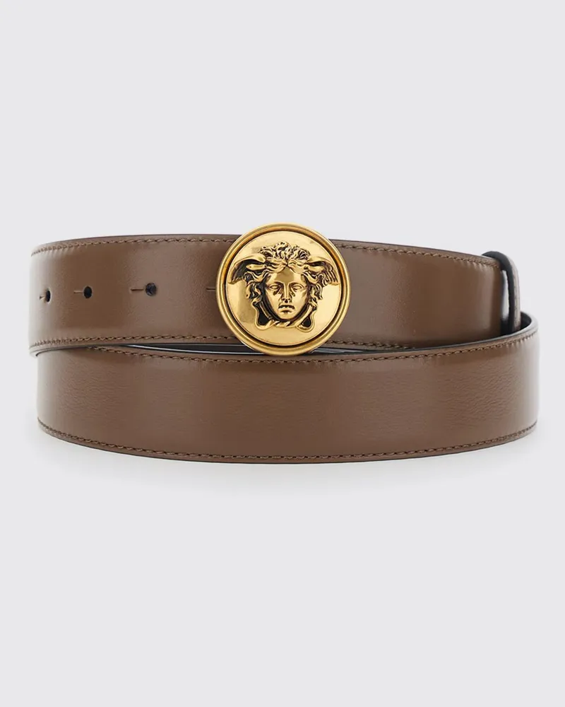 Versace Verstellbarer Kalbsledergürtel mit Medusa-Plakette Braun