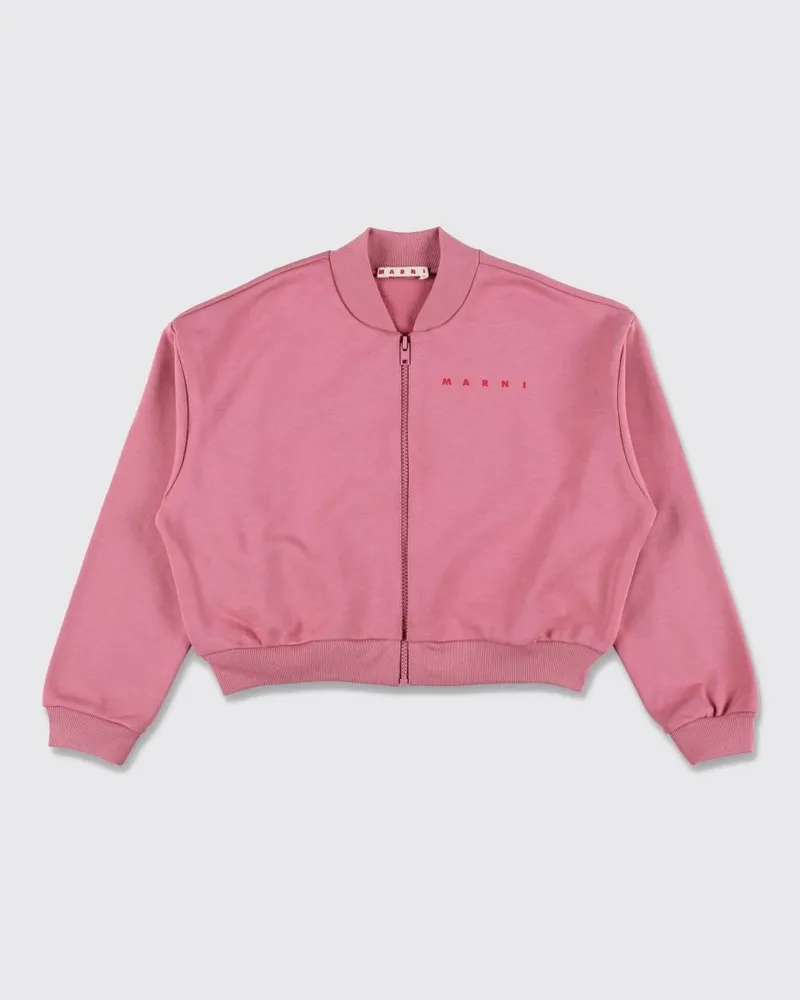Marni Jungen-Bomber-Sweatshirt aus Baumwolle mit Reißverschluss und Kontrastlogo Pink
