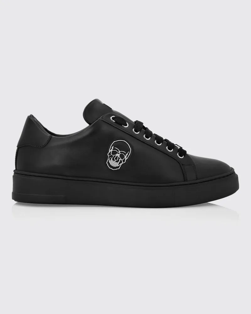 Philipp Plein Low-Top-Sneaker aus Glattleder mit Skull-Print Schwarz