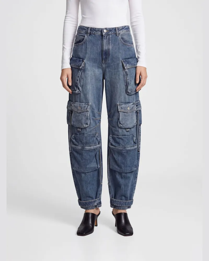 ATTICO High-Waist Baggy Cargo-Jeans aus blauem Baumwolldenim Blau