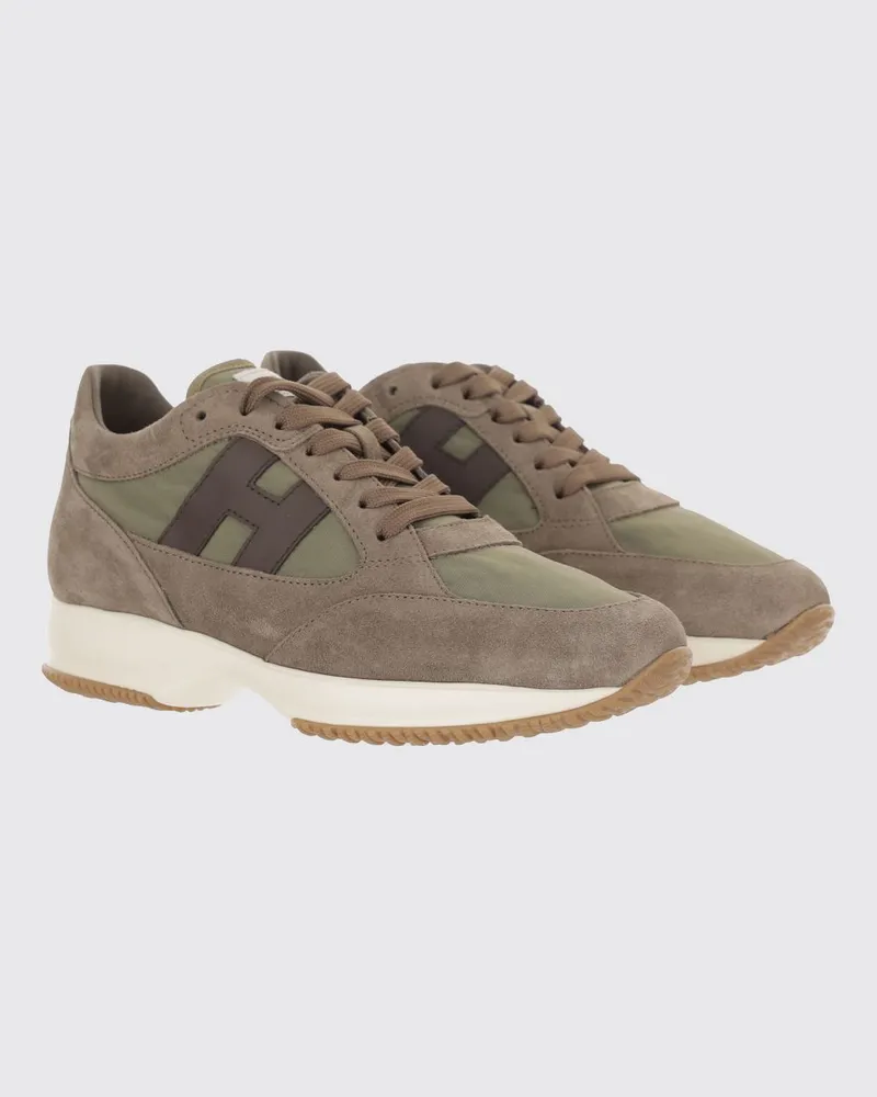 Hogan H580 Sneaker aus Veloursleder und Mesh mit seitlichem H-Logo Beige