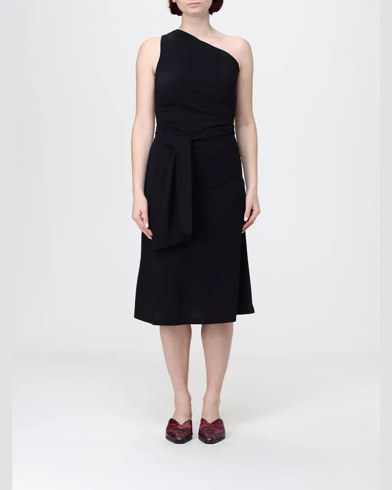 Maliparmi One-Shoulder A-Linien-Midikleid aus Jersey mit Bindegürtel Schwarz